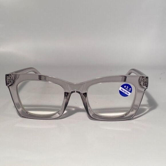 1148 Gretchen Reading Glasses 3.5 Sq Eyeglasses Clear Grey Frames NWT main image 8